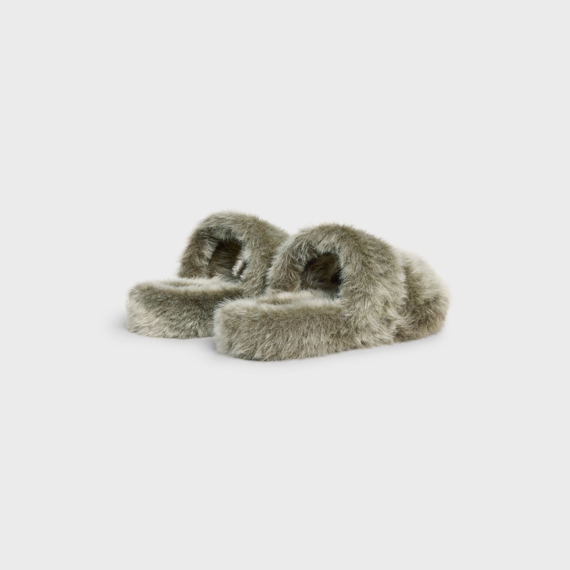 Celine Triomphe Shearling Slipper In Brown