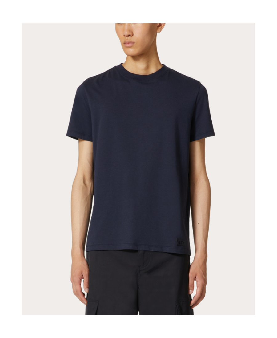 Valentino Cotton Crewneck T-shirt With Black Untitled Studs In Black