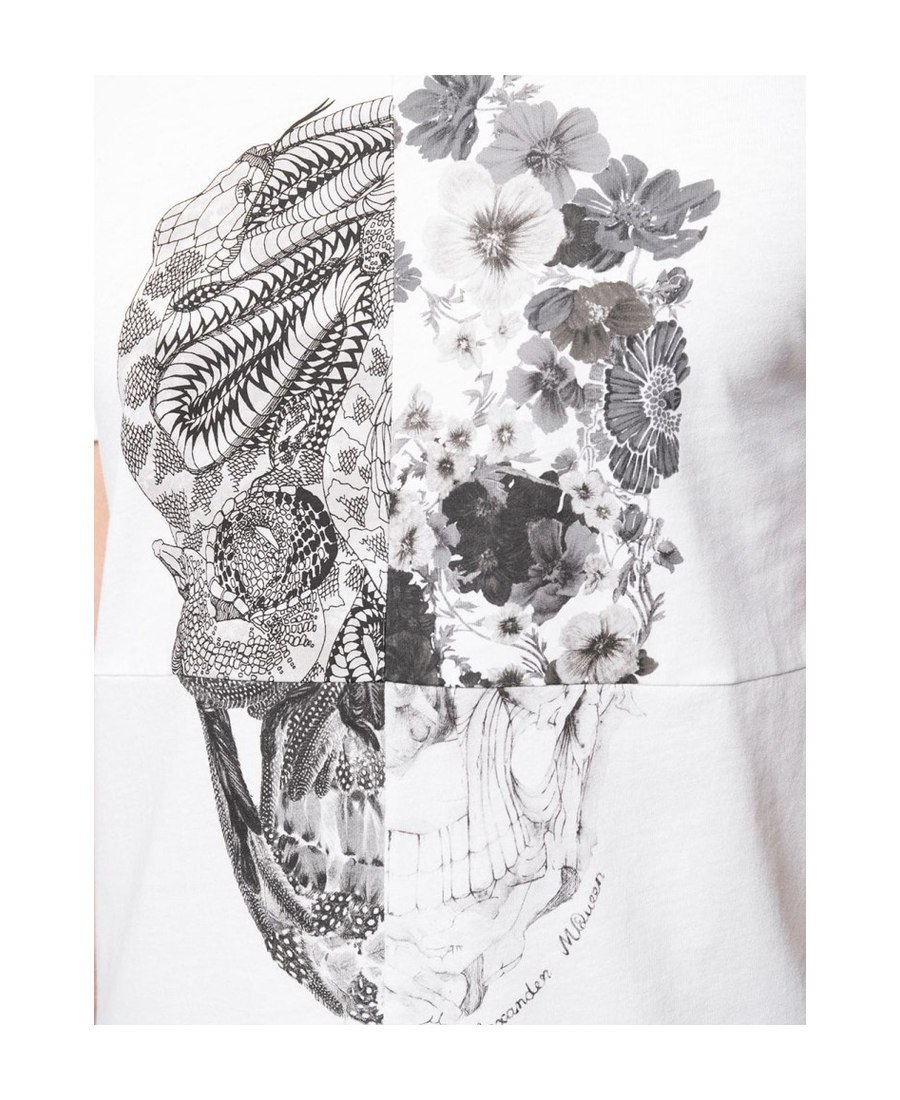 Alexander Mcqueen Floral Skull Print T-shirt In White