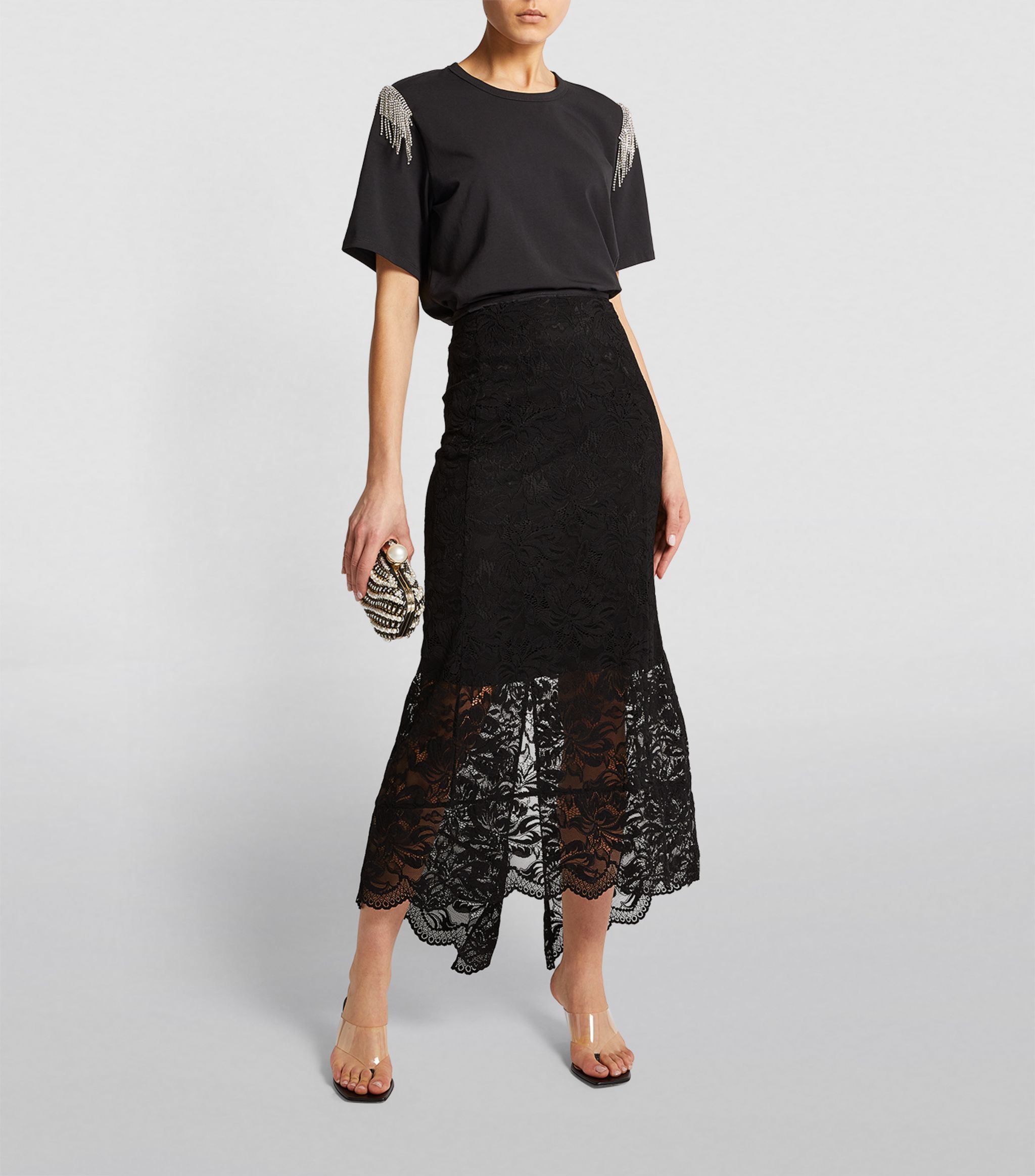 Shop Rabanne Split-hem Lace Midi Skirt In Black