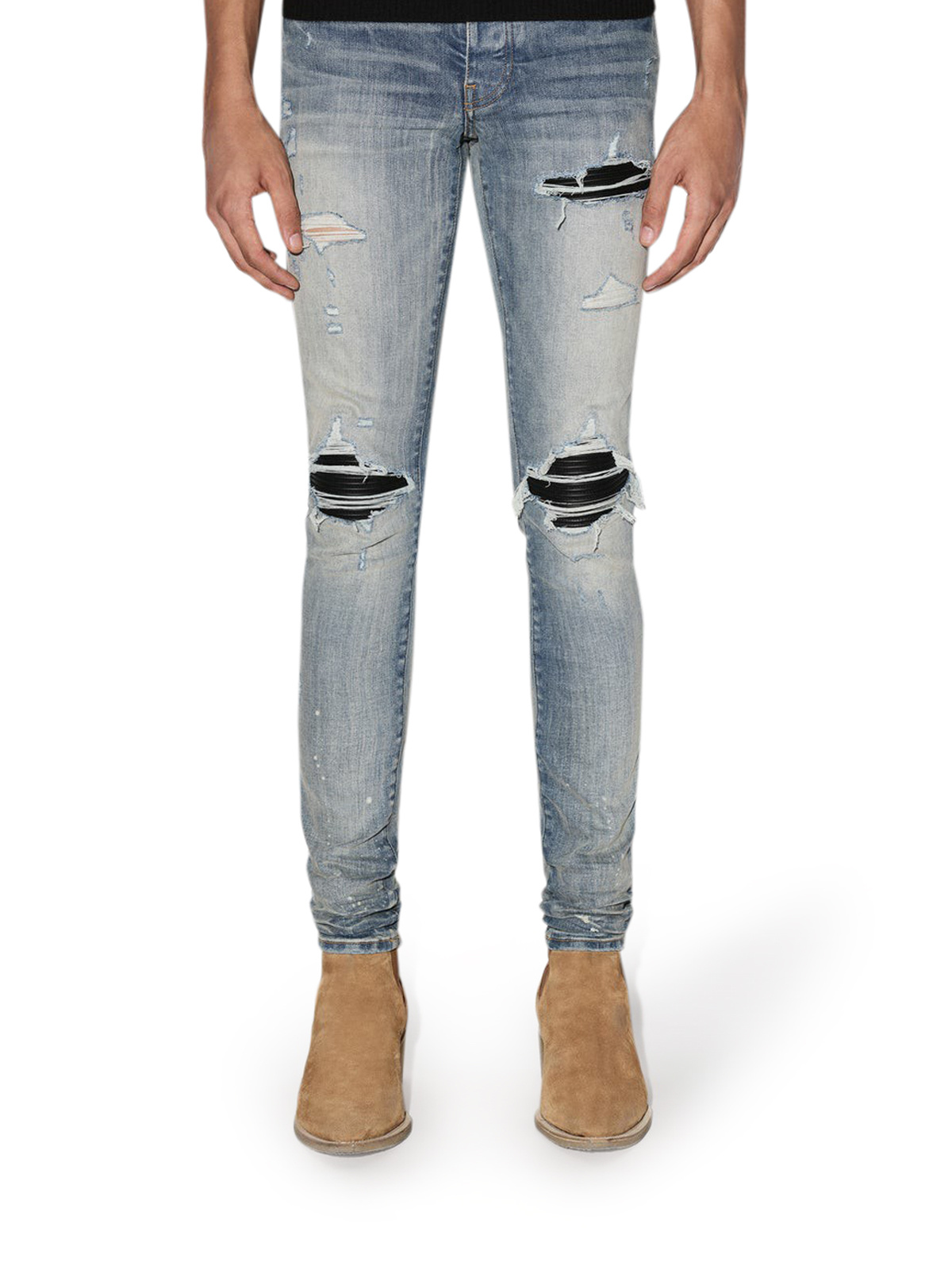 Amiri Distressed-finish Ripped Skinny Jeans In Gray