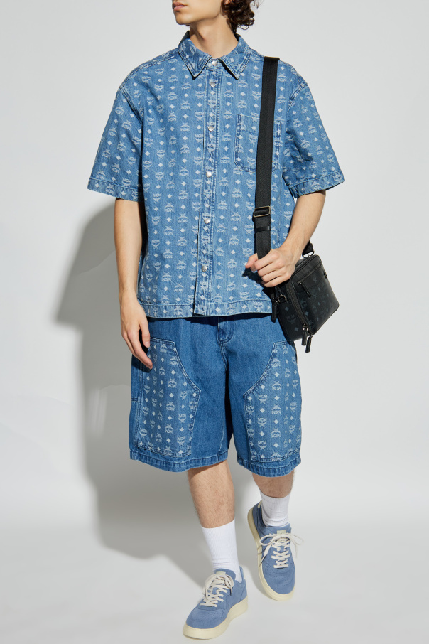 Mcm Denim Shorts With Monogram In Blue