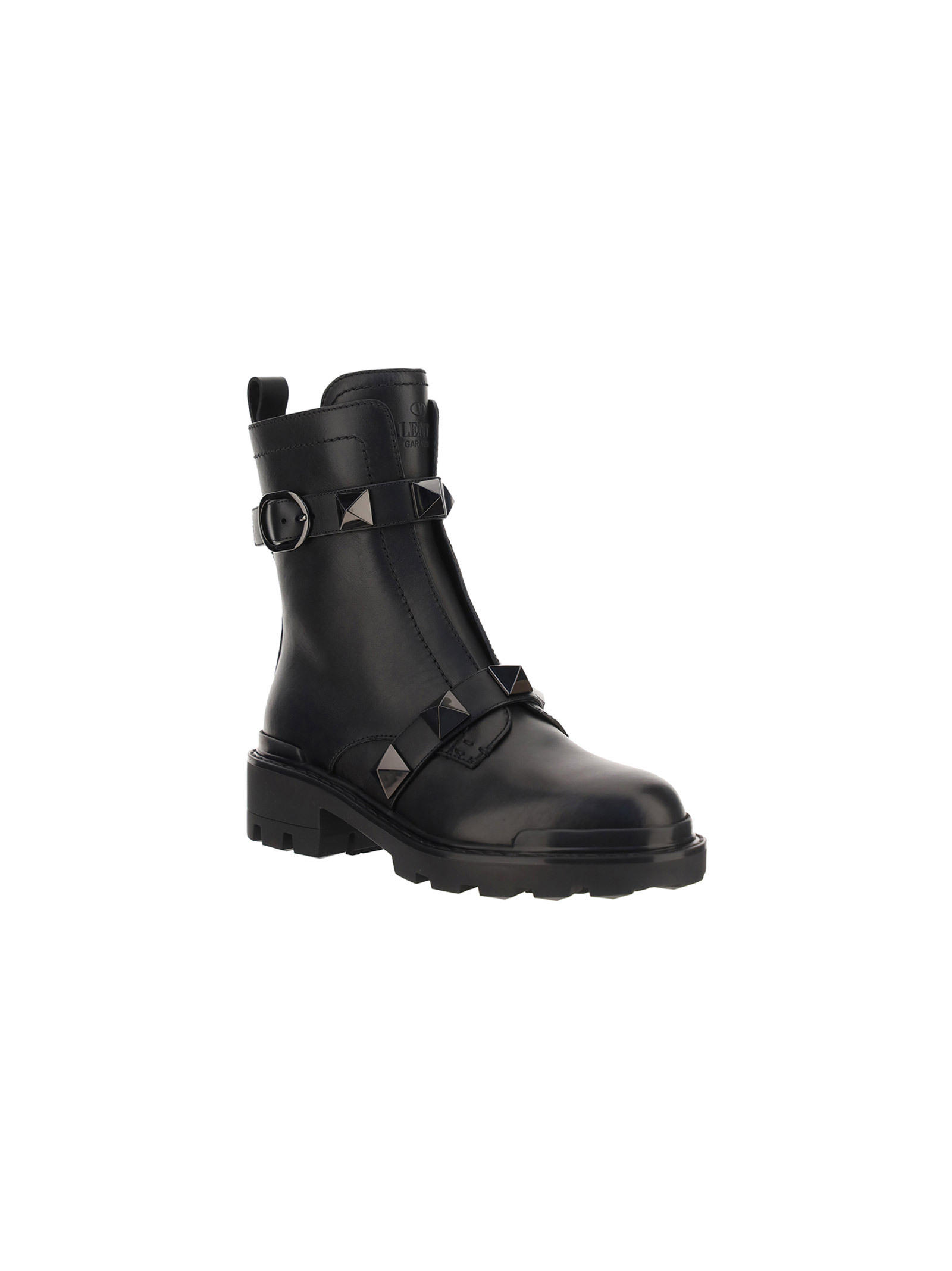 Valentino Roman Stud Leather Combat Boots In Black