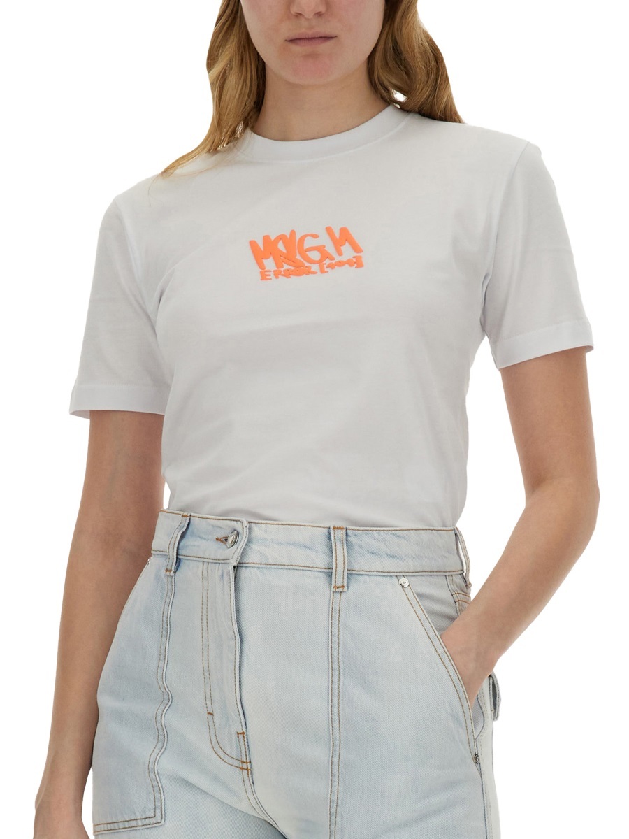 Msgm Logo Logo Short-sleeved T-shirt In White