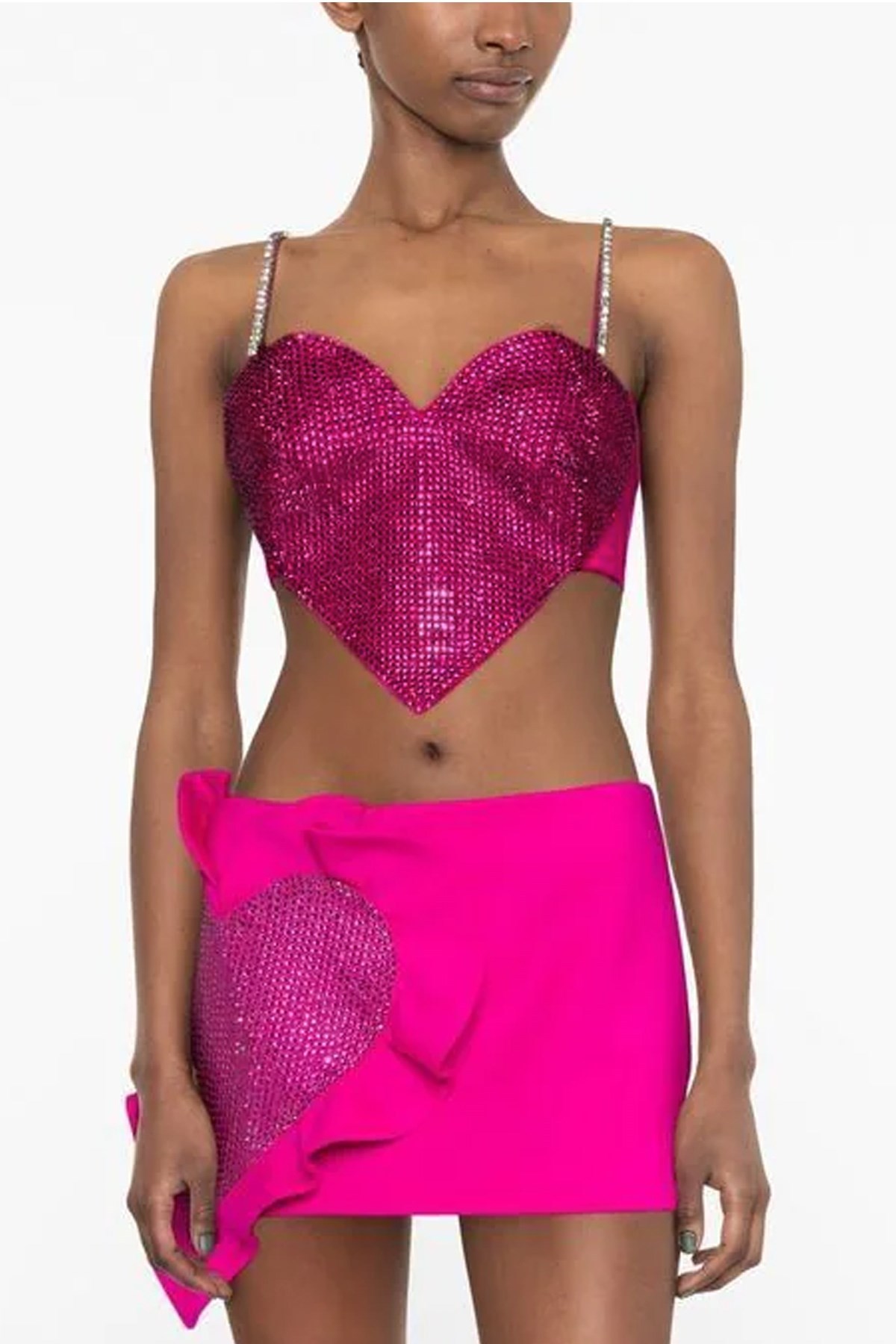 Area Crystal Trim Heart Top In Pink