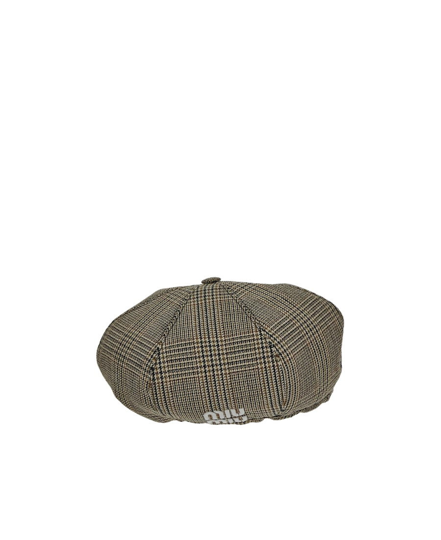 Miu Miu Checked Beret In Gray