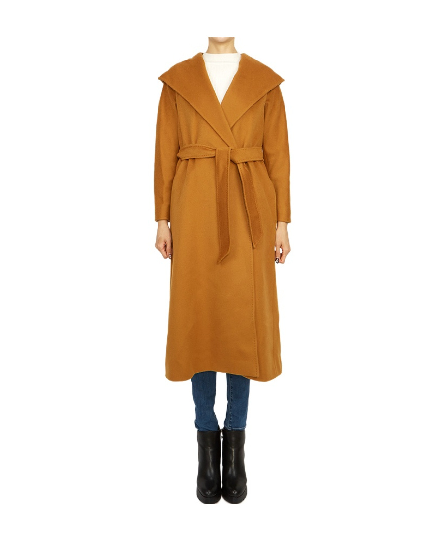 Max Mara Long-sleeved Lace-up Coat In Orange