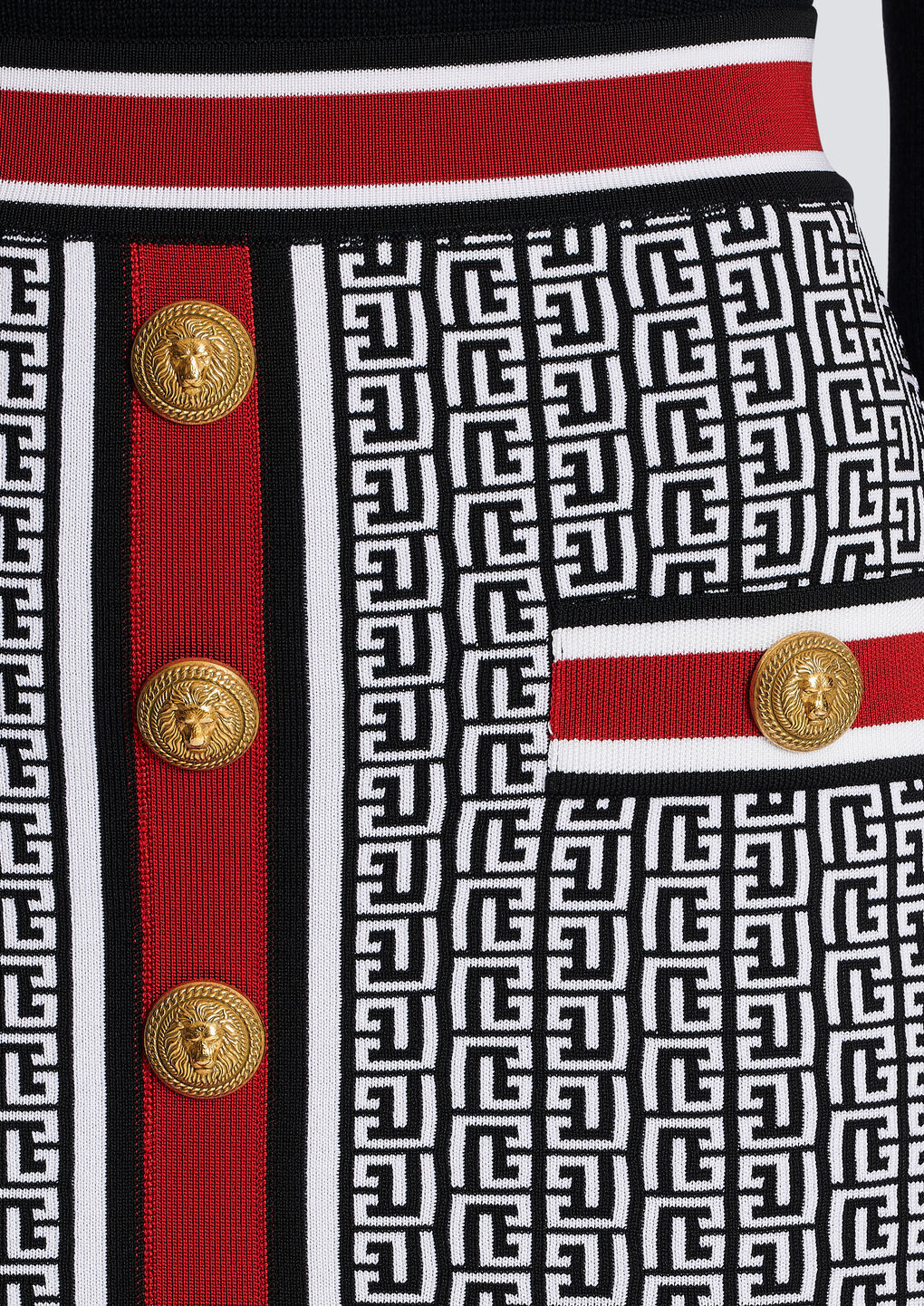 Balmain Multicolor Buttoned Monogram Knit Mini Skirt In Black