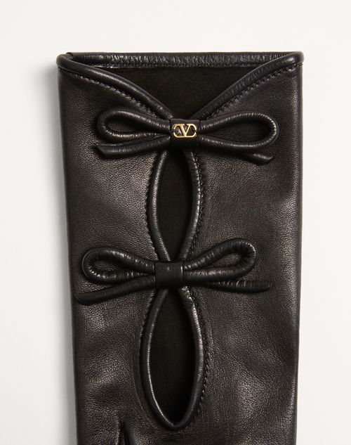 Valentino Vlogo Signature Nappa Leather Gloves With Bows In Brown