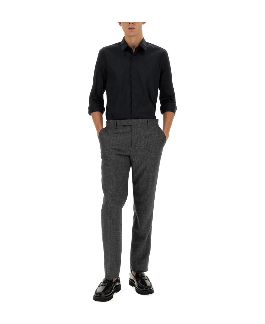 Pt Torino Cuffed Sleeves Cotton Shirt In Black