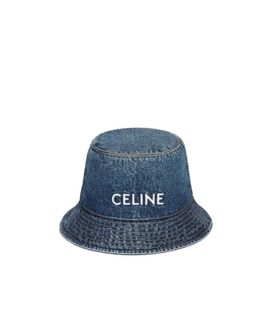 Celine Embroidered Bucket Hat In Union Wash Denim In Blue