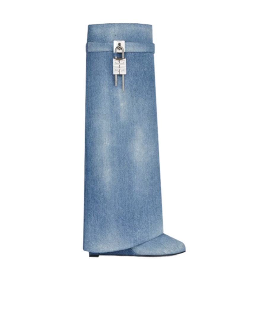 Shop Givenchy Shark Lock Boots In Washed Denim In Medium Blue