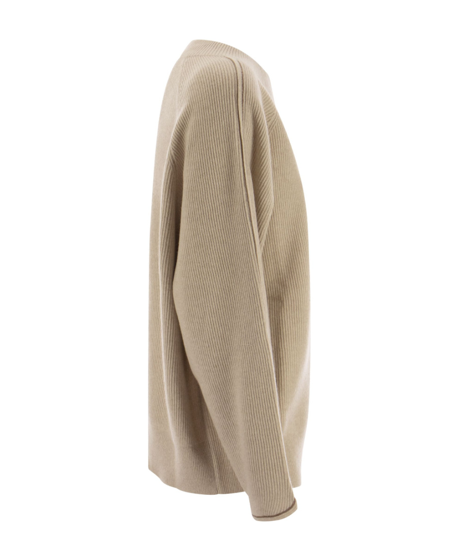 Brunello Cucinelli Women's Cashmere Sweater With Monile In Nude