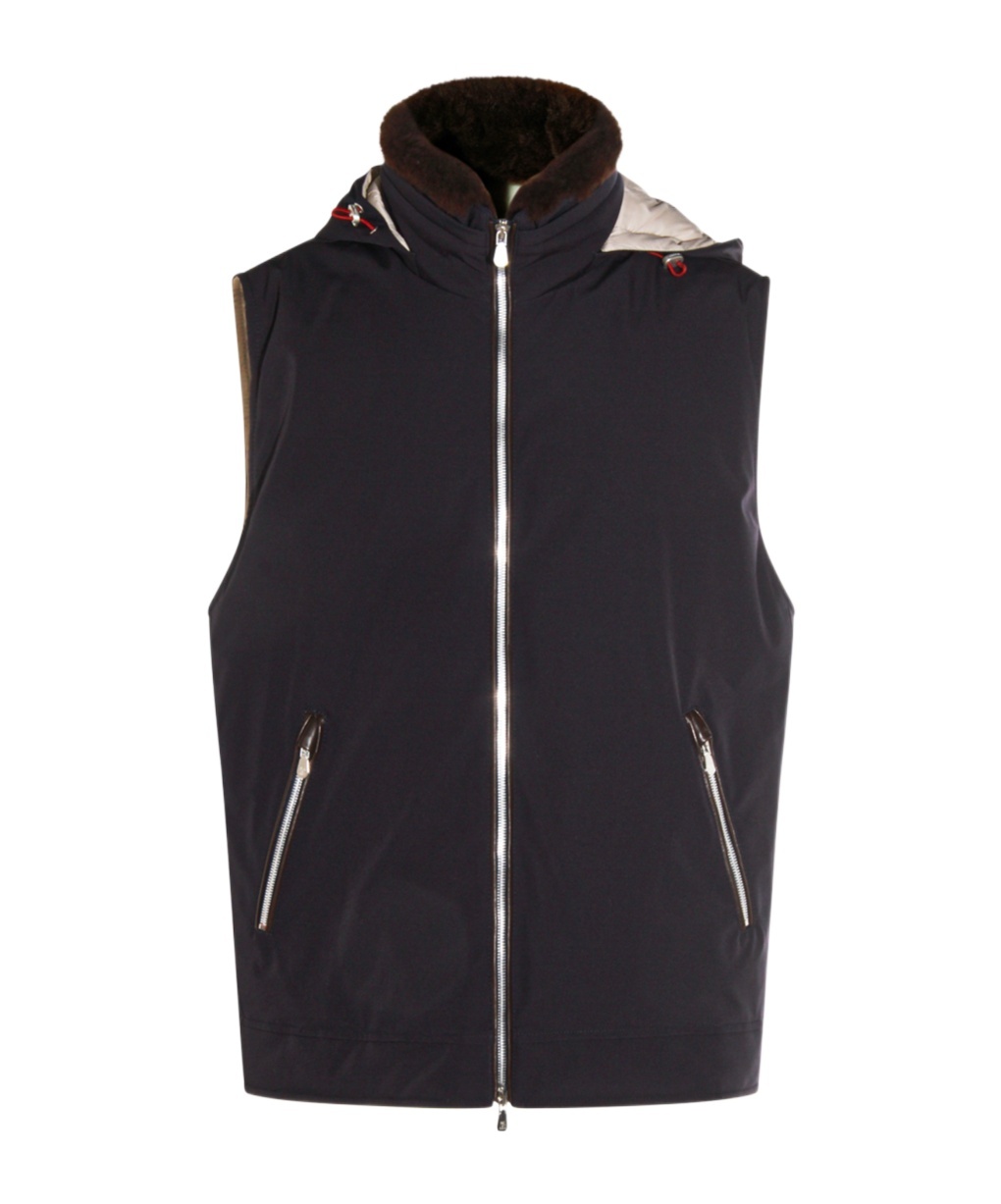 Brunello Cucinelli Sleeveless Hooded Down Jacket Side Zip Pockets In Black