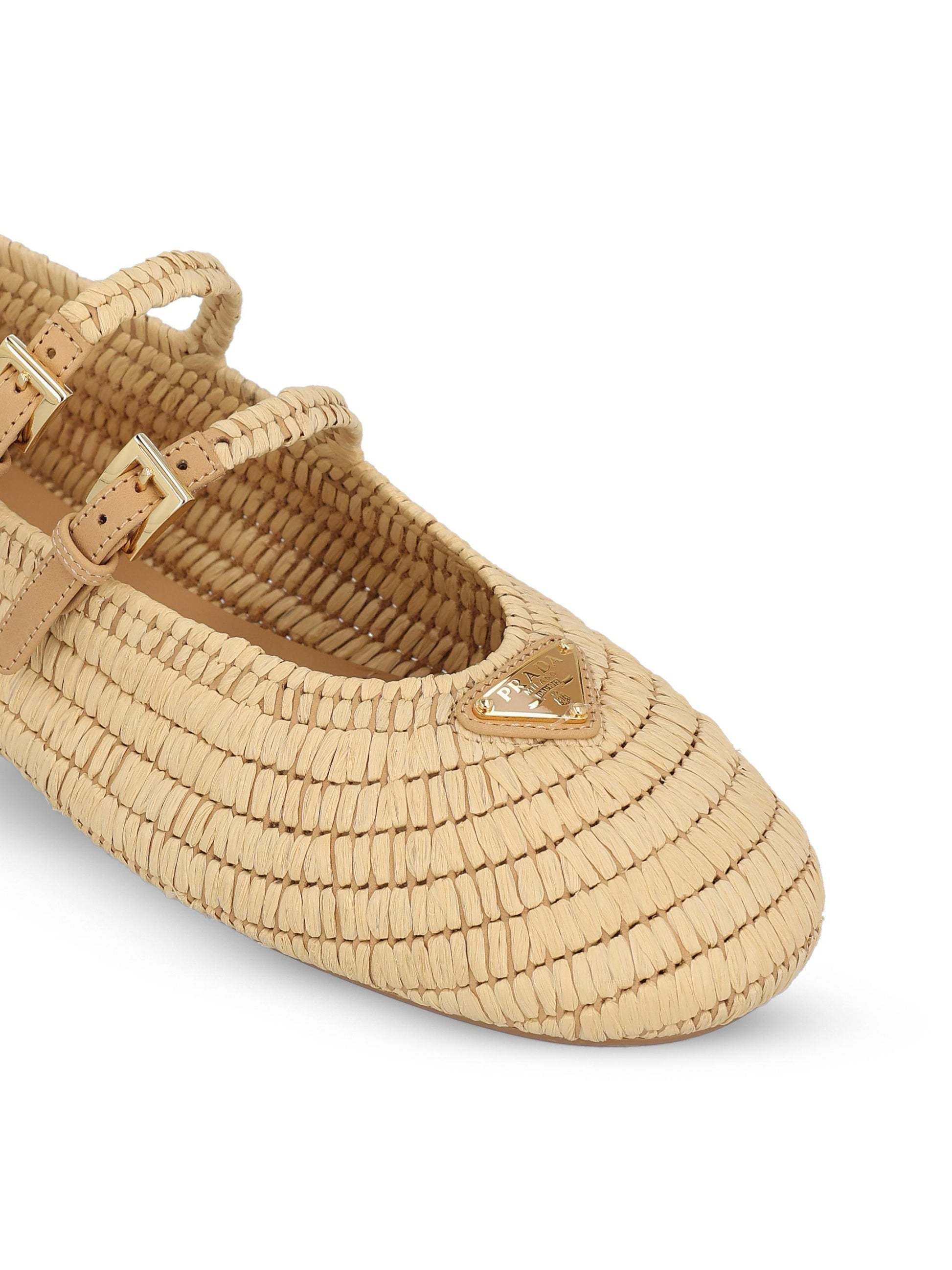 Shop Prada Round Toe Flat Shoes In Neutral Color