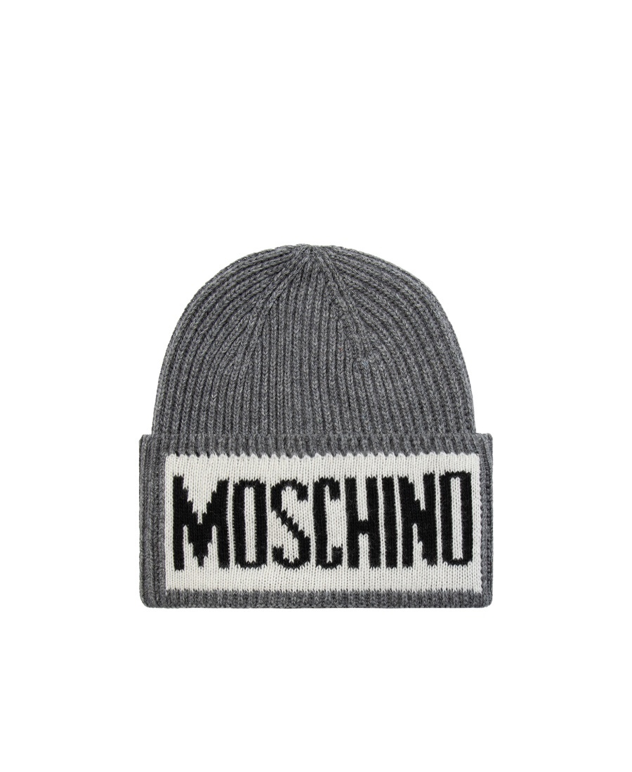 Moschino Logo-print Knitted Beanie In Gray