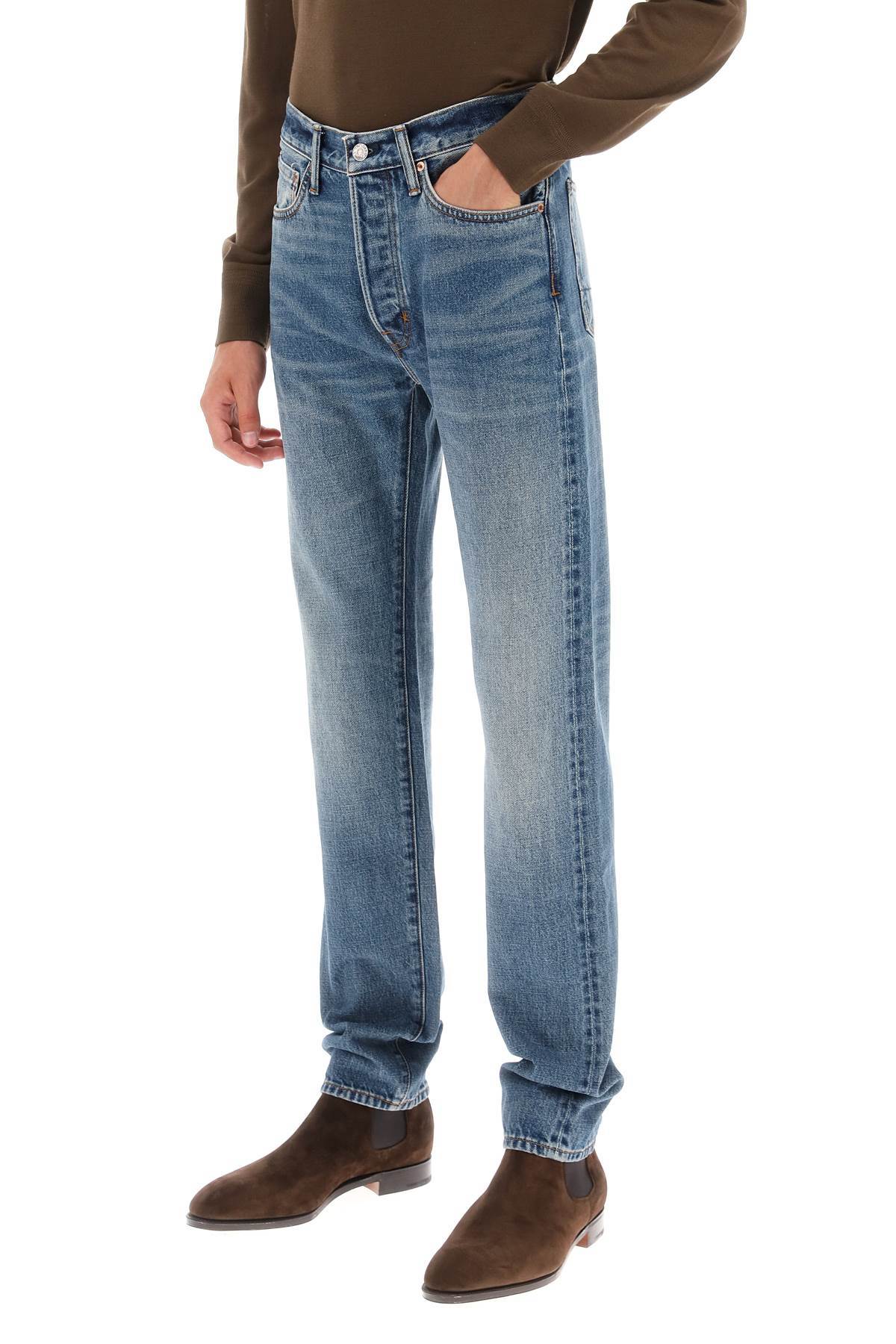 Tom Ford Button Zipper Denim Trousers In Blue