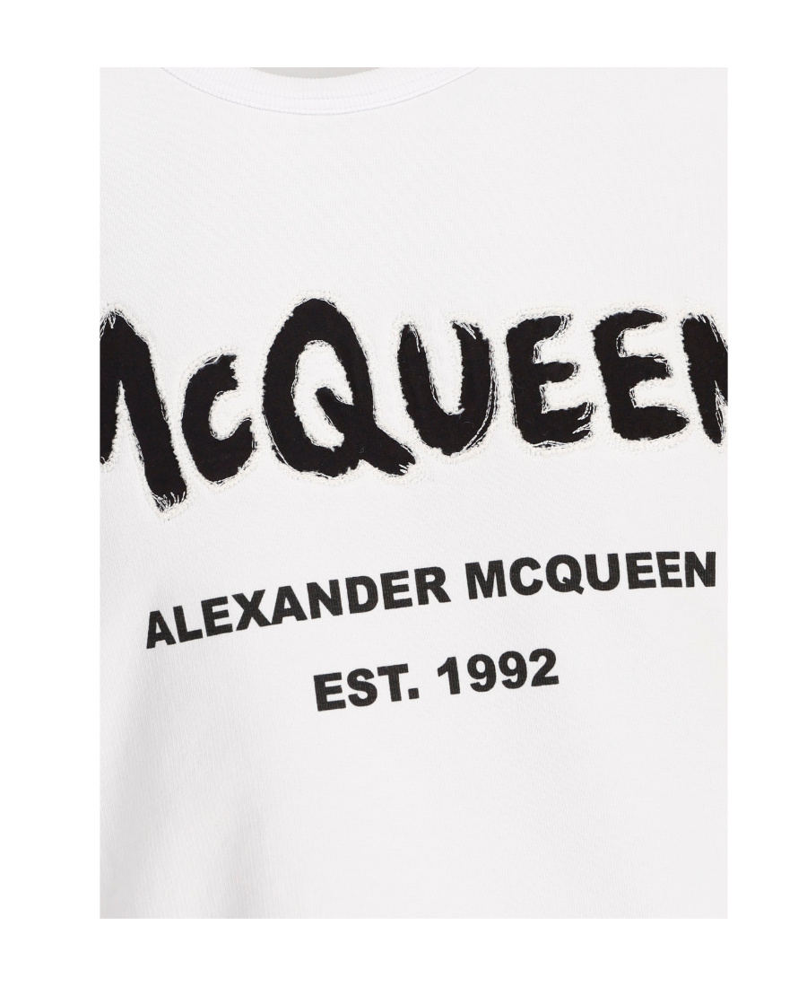 Alexander Mcqueen Man White Mcqueen Graffiti Oversize Sweatshirt In White