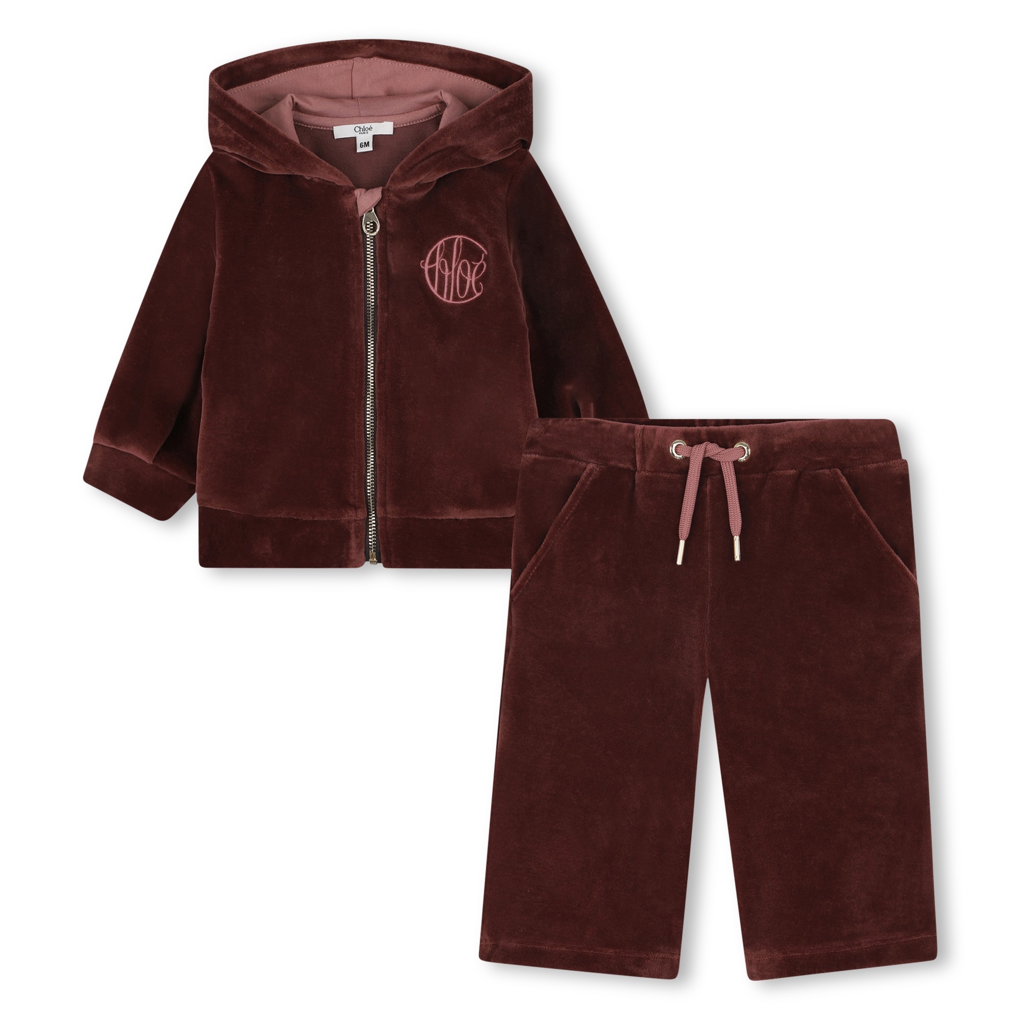 Chloé Baby Set Of Cotton Velvet Hoodie And Sweatpants In Burgundy