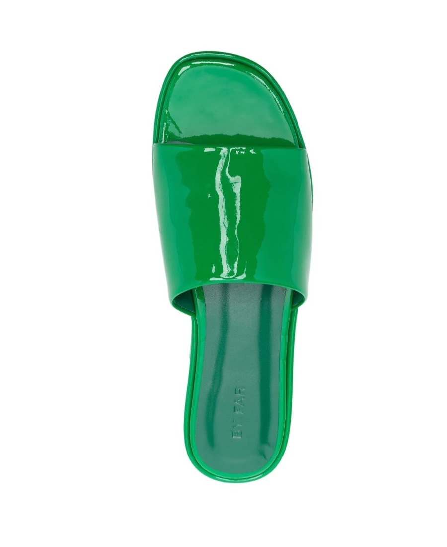 Shop By Far Cala Patent-finish Mules In Green