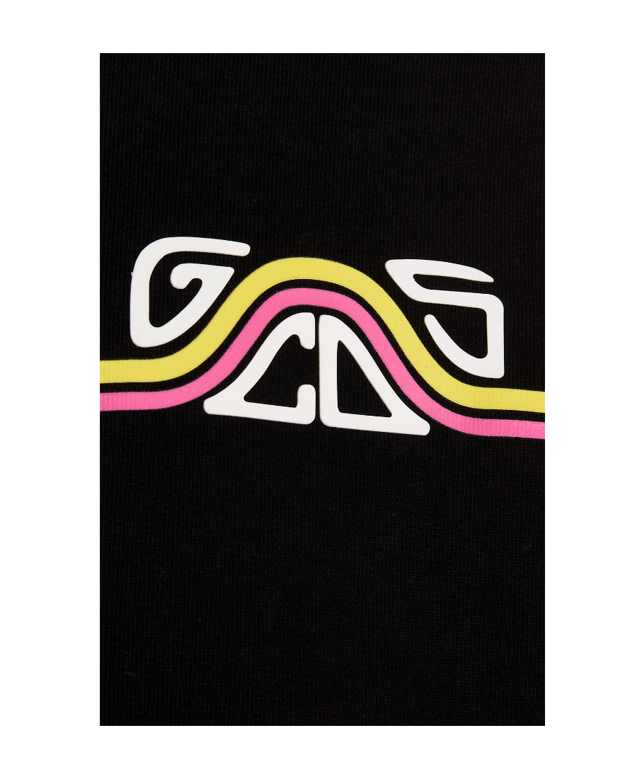 Gcds Black Waved Logo Hoodie In Black