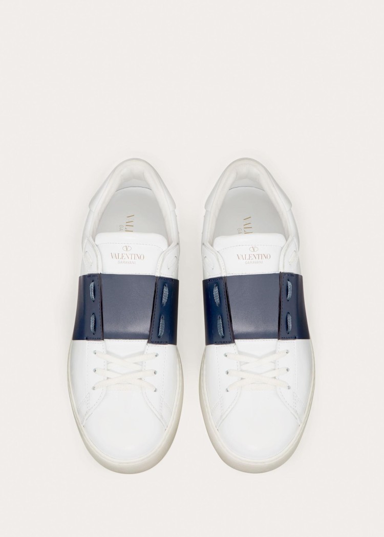 Valentino Garavani Open Leather Sneakers With Contrast Band And Stud Details Shoes In White