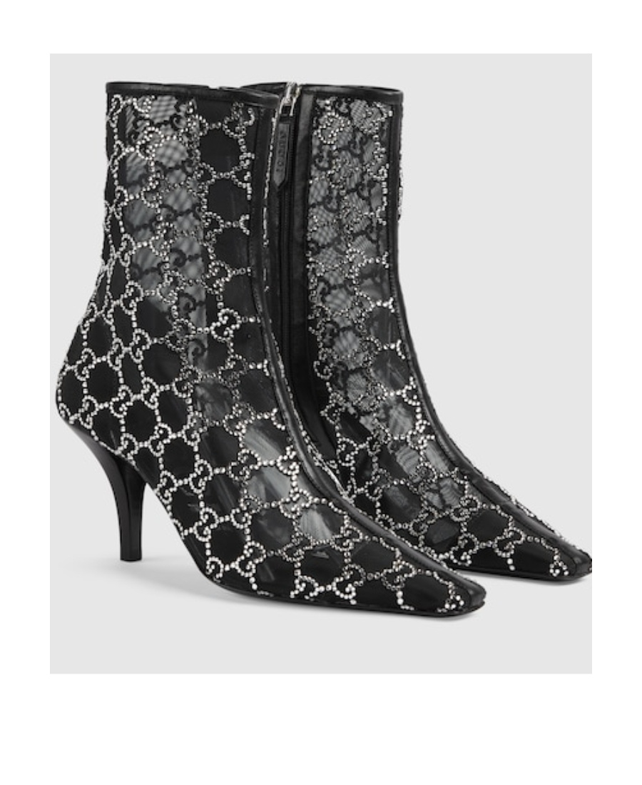 Gucci Gg Crystals-embellished Pointed-toe Ankle Boots In Black