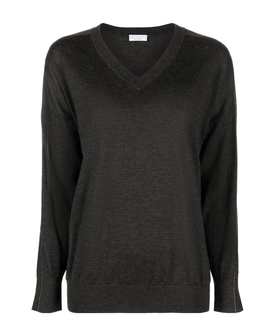 Brunello Cucinelli Monili Detail V-neck Sweater In Black