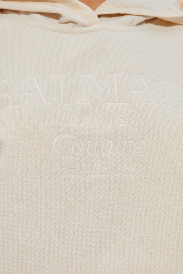Balmain Short-sleeve Cotton Hoodie In White
