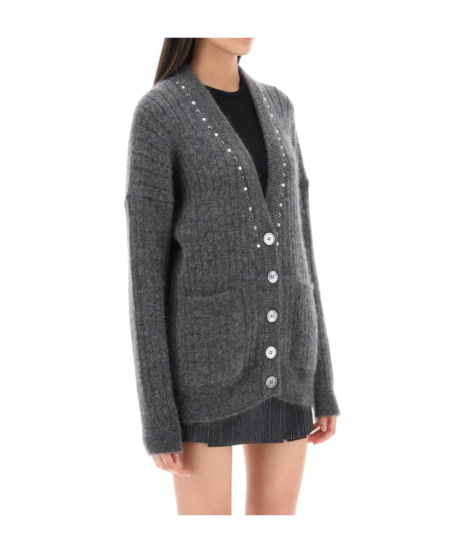 Alessandra Rich Stud-embellished V-neck Cardigan In Black