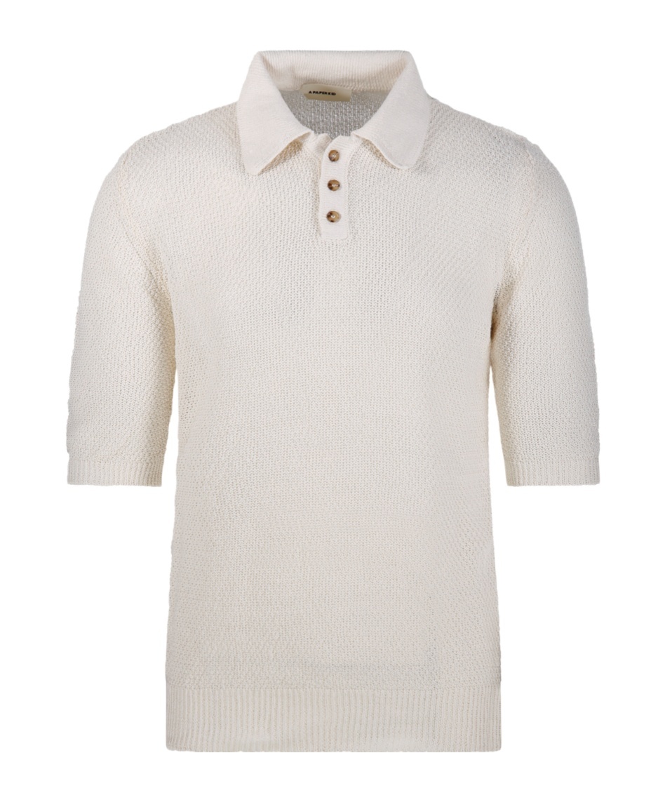 A Paper Kid Textured Knit Short-sleeved Polo Shirt In White
