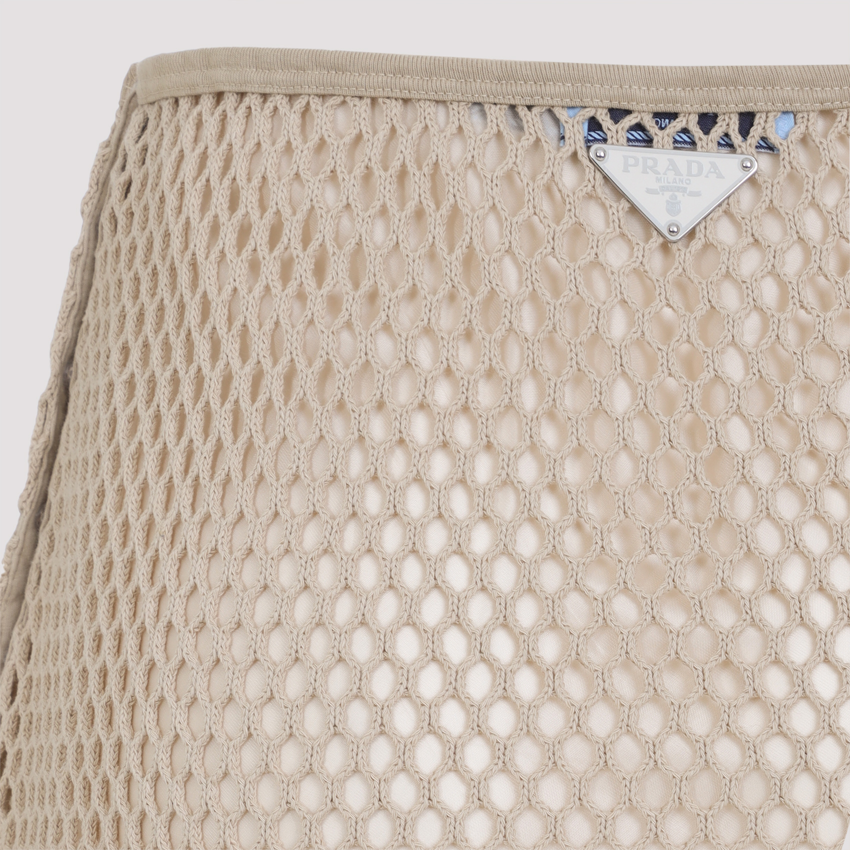 Prada Triangle Logo Mesh Pencil Skirt In Brown