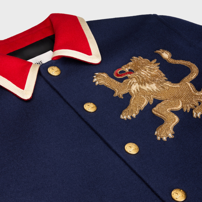 Celine Wool Jacket With Embroidered Lion In Blue