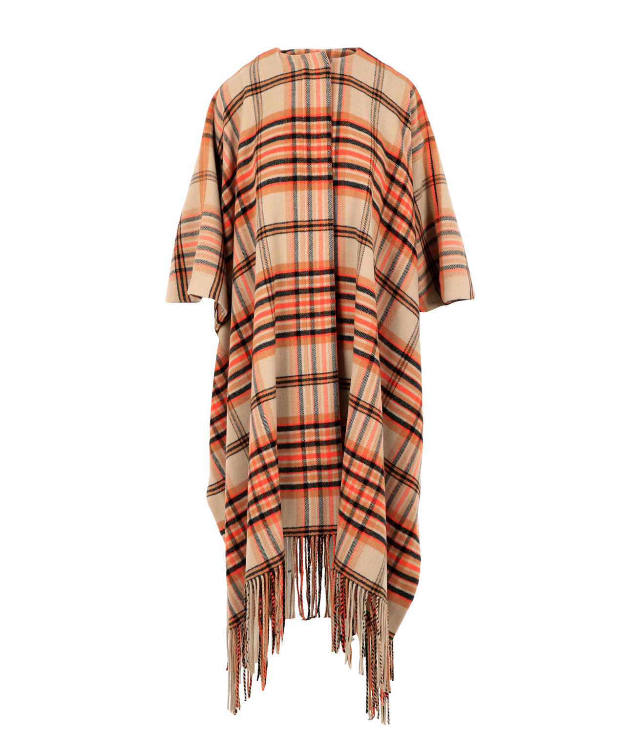 Msgm Fringed Tartan Cape In Multicolor