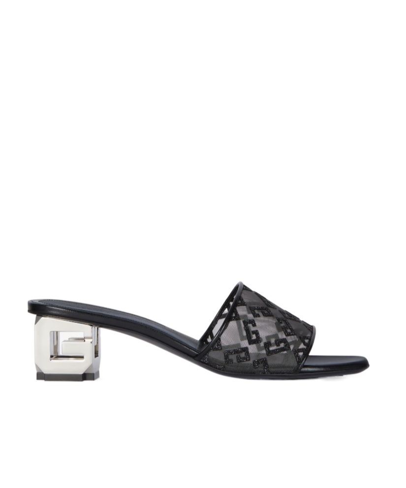 Givenchy Logo Fabric Sandals Sculpture Heel In Black