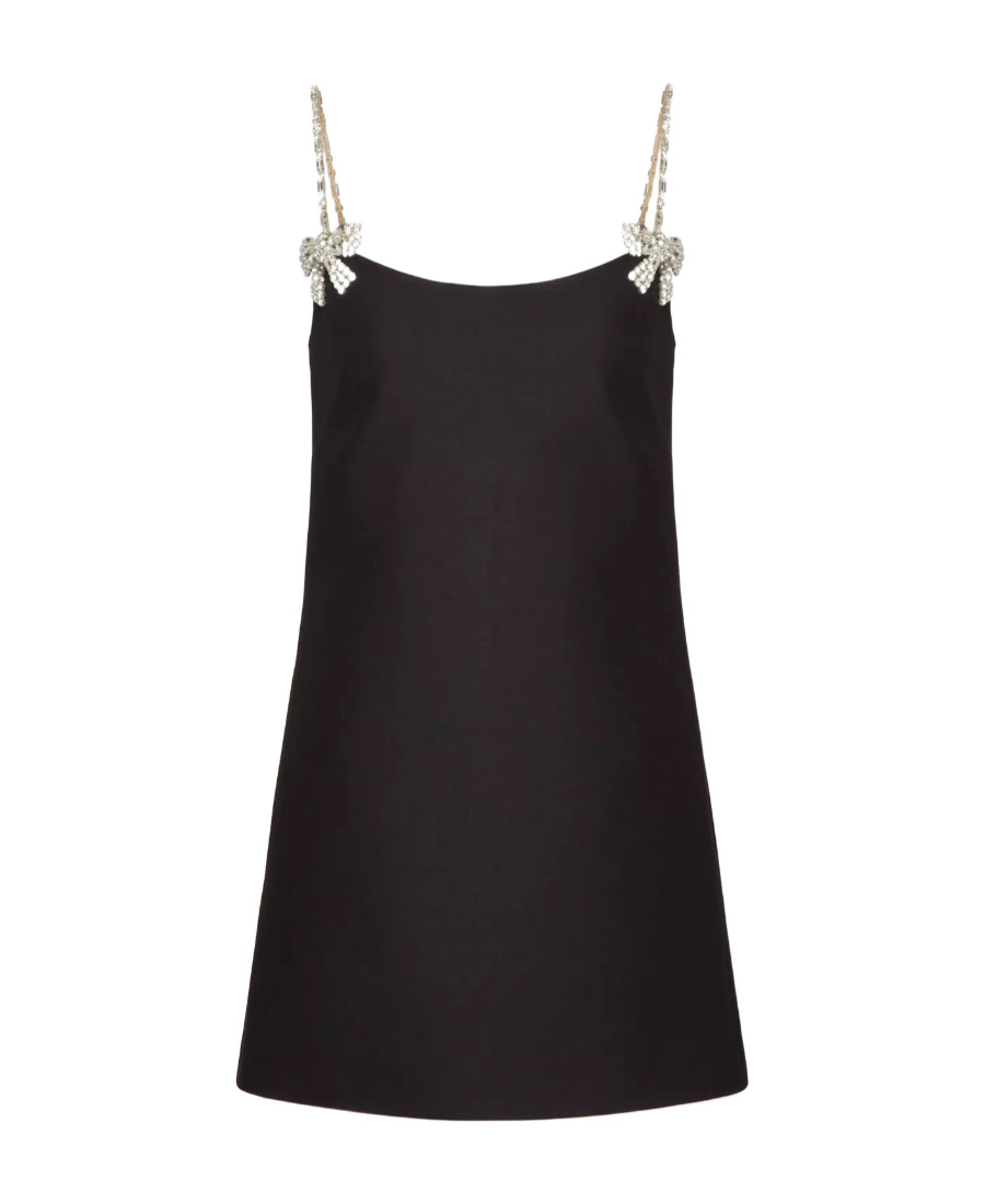 Valentino Bow-detail Crystal-embellished Minidress In Black