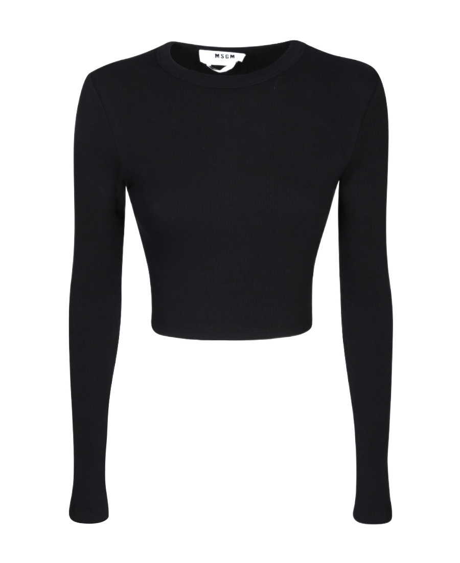 Msgm Cropped Black T-shirt In Black