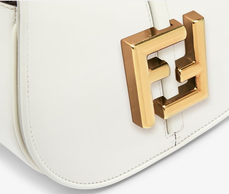 Fendi Blue Denim-effect Ff Jacquard And Brown Leather Bag In White
