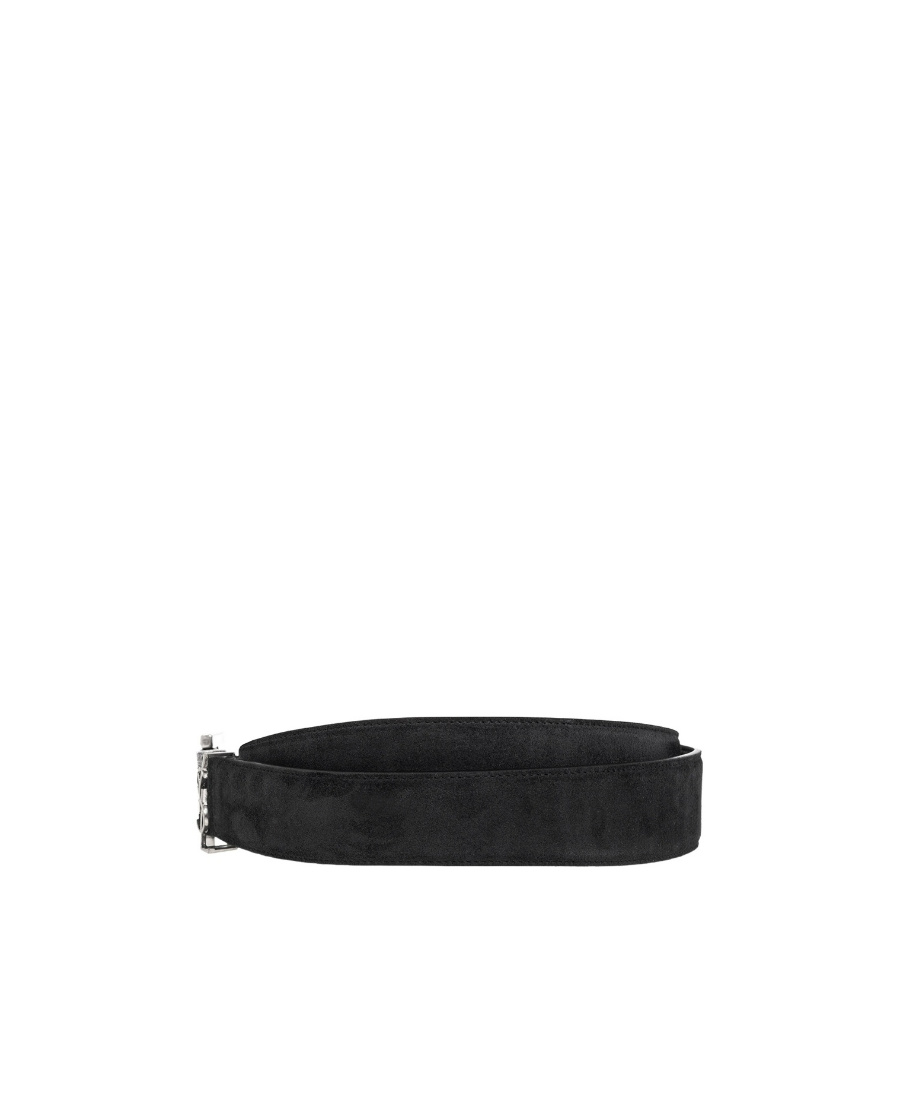 Saint Laurent Cassandre Square Buckle Belt In Lambskin In Black