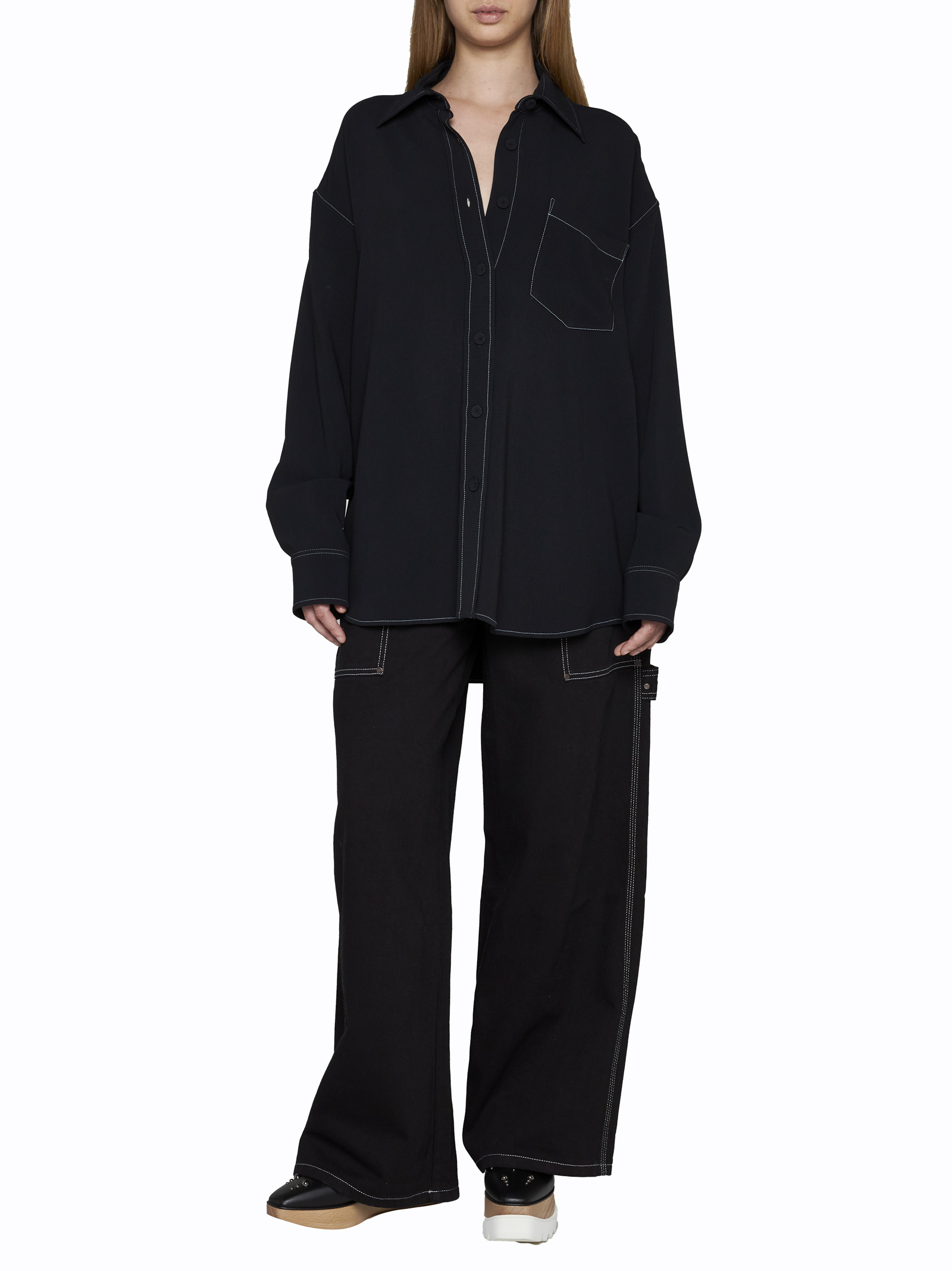 Stella Mccartney Contrast-stitching Long-sleeve Shirt In Black