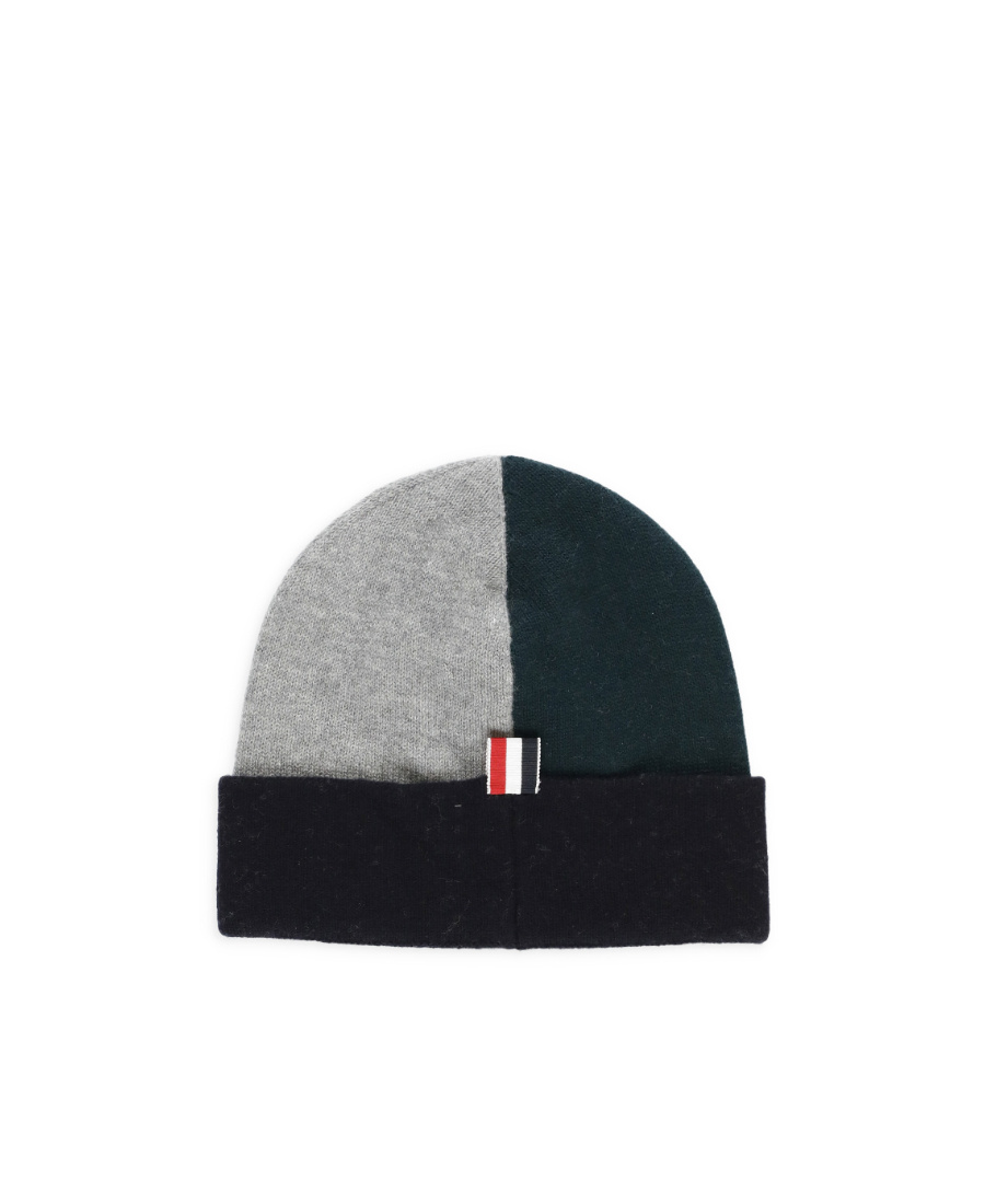 THOM BROWNE COLOUR-BLOCK VIRGIN WOOL BEANIE