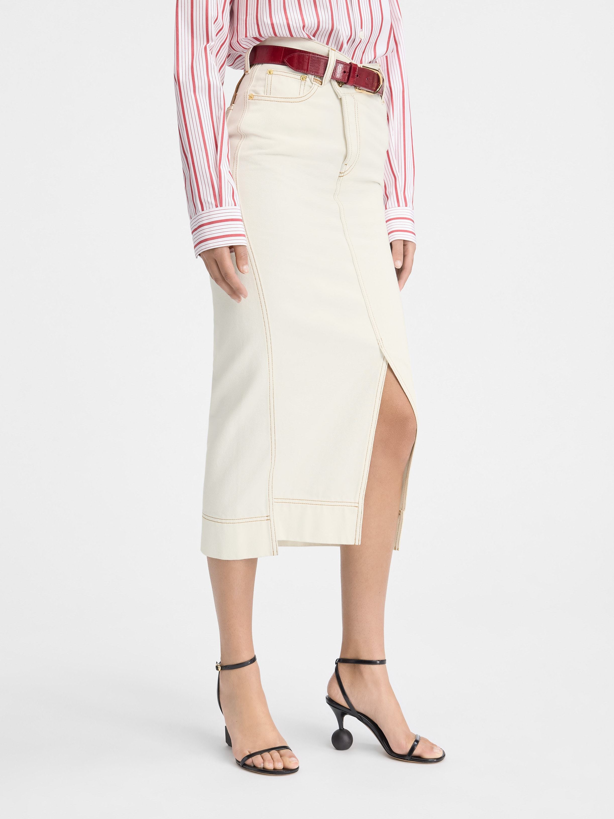Jacquemus Asymmetric Jean Skirt In White