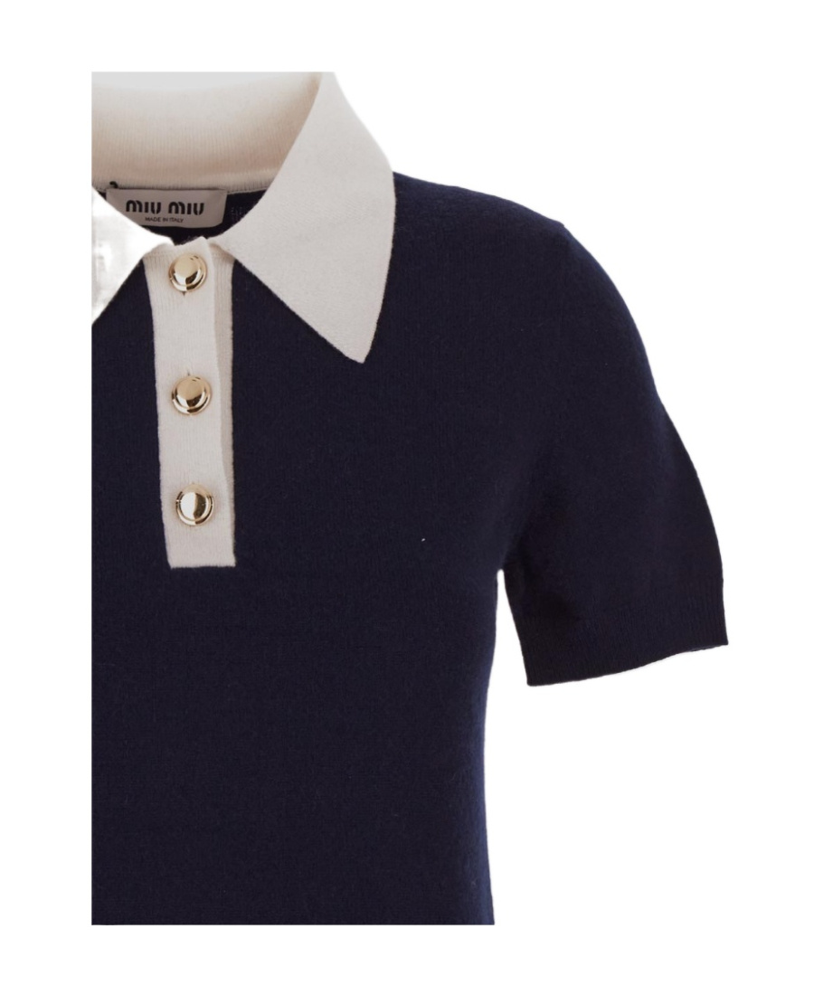 Miu Miu Knitted Short-sleeved Dress In Blue