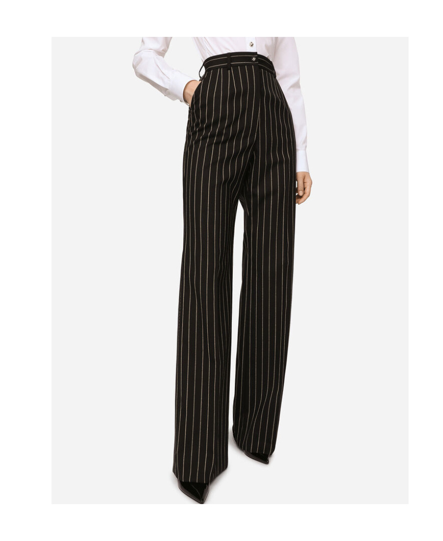 Dolce & Gabbana Pinstripe Wool Palazzo Pants In Black