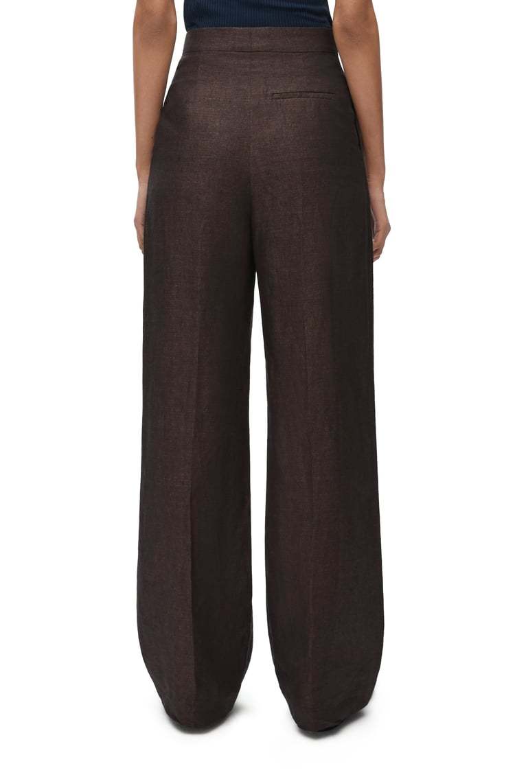 Shop Loewe High Waisted Trousers In Linen In Brown