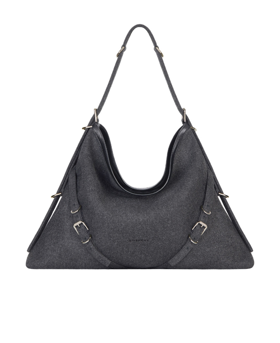 Givenchy Large Voyou Woolen Shoulder Bag In Gray