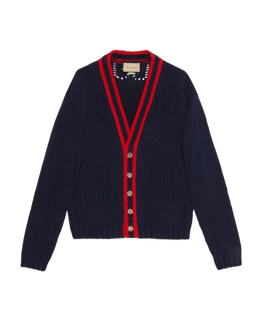 Gucci Logo Knitted Cardigan In Blue