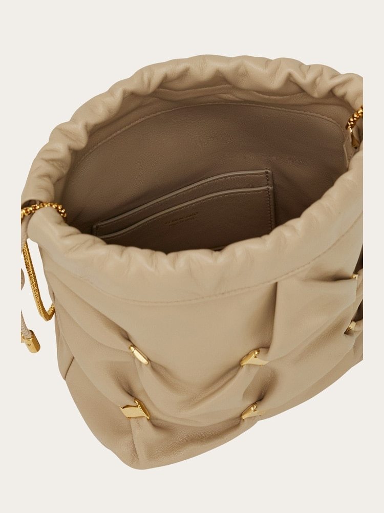 Ferragamo Mini Leather Bucket Bag In Nude