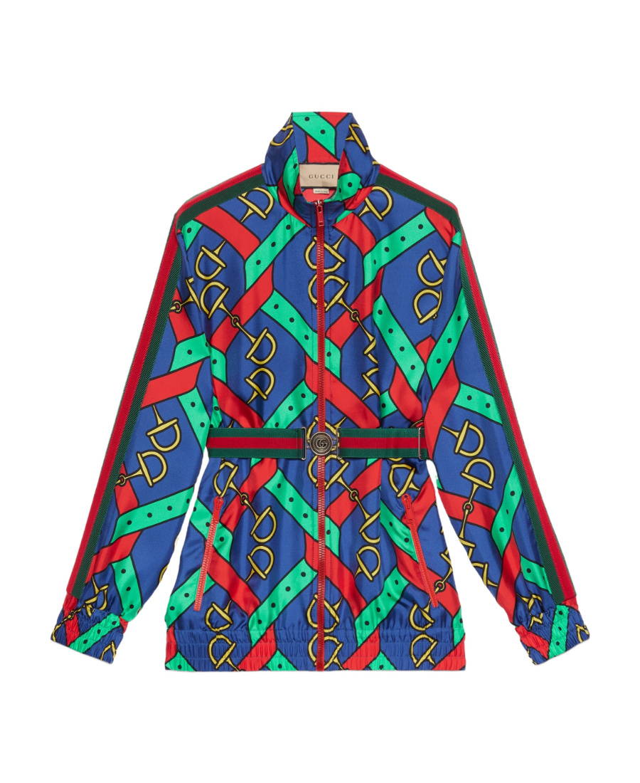 Gucci Horsebit-print Silk Jacket In Blue