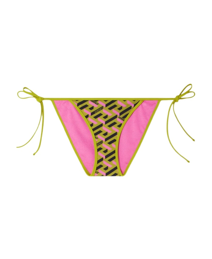 Versace Greca-print Side-tie Bikini Bottoms In Pink